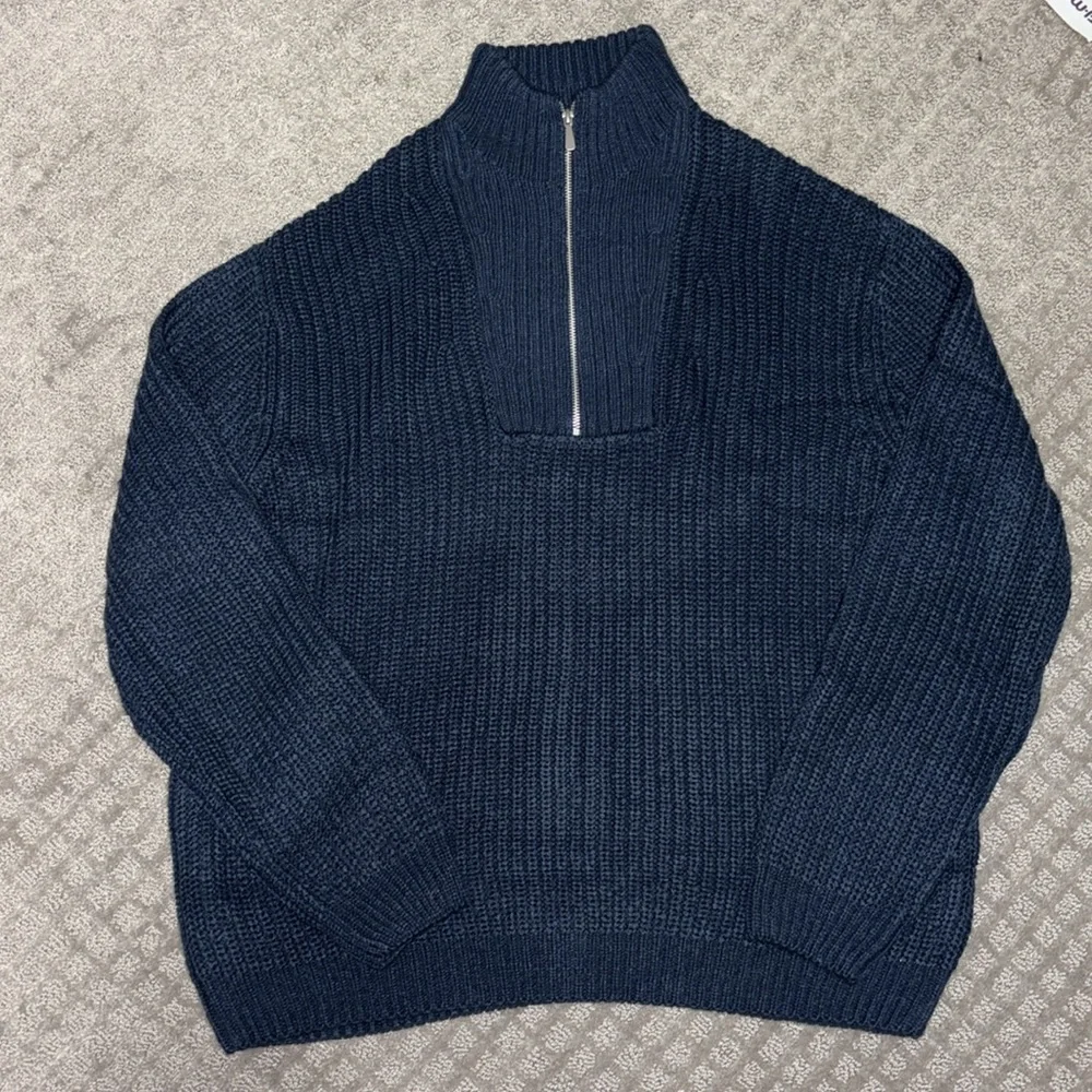 Asos Design Oversized Knitted Fisherman Rib 1/4 Zip Sweater Navy Small - Picture 3 of 6